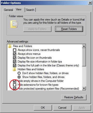 Folder Options window